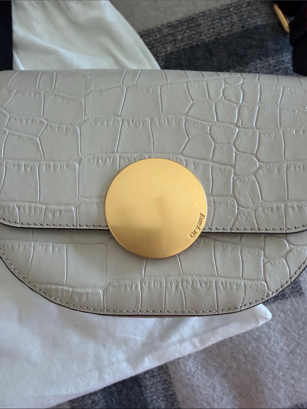 orYANY Cream Croc-Embossed Crossbody with Striped Strap & Gold Accent - Picture 2 of 11